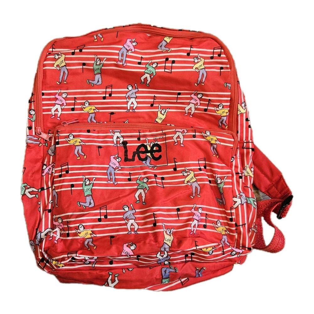 Vtg Lee Backpack Red Dancing Men Music Multi-Pocket Compartment 80s 90s Artsy